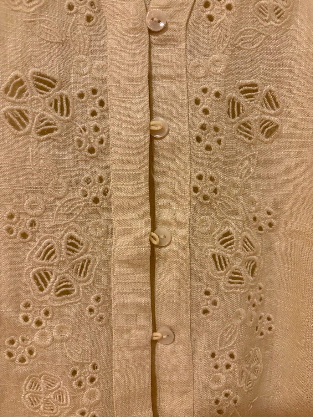 Calliope Cream Embroidered V-Neck Button-Front Women's Shirt - Picture 2 of 3
